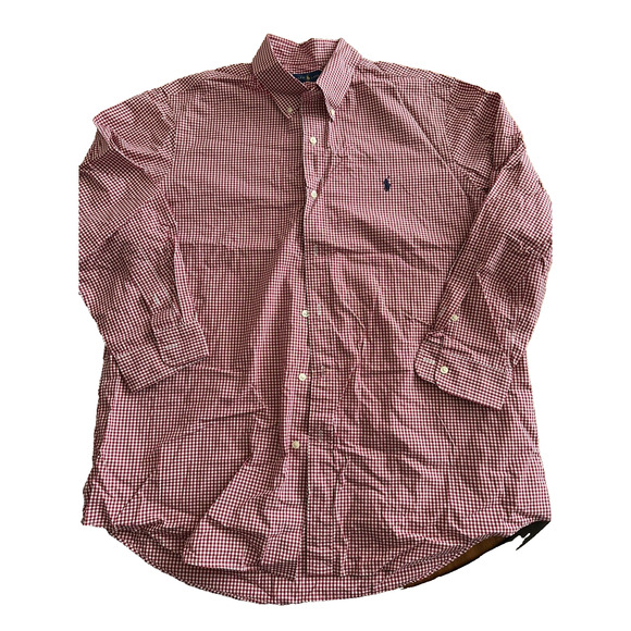 Ralph Lauren VINTAGE, Button Up XL Red/White Check Navy Pony Long Sleeve - Picture 1 of 11